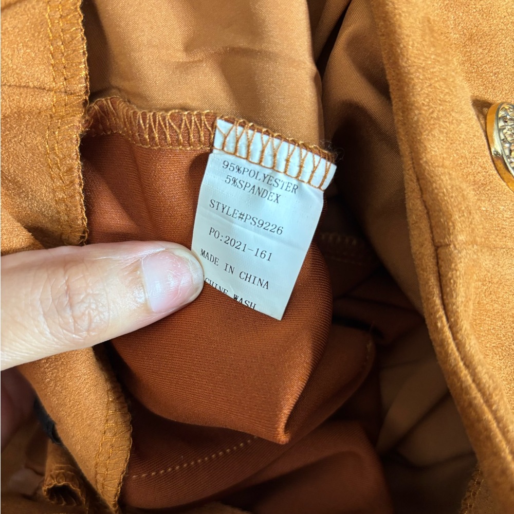Burnt Orange High Waisted Suede Shorts Ft. Decorative Gold Buttons & Pockets - Picture 11 of 11